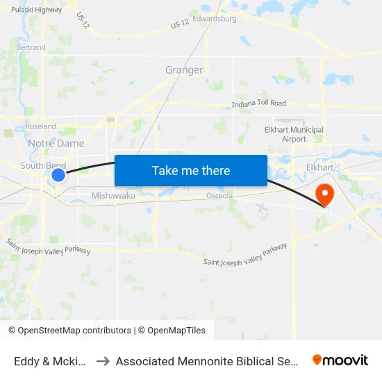 Eddy & Mckinley to Associated Mennonite Biblical Seminary map