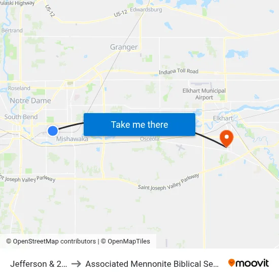 Jefferson & 29th to Associated Mennonite Biblical Seminary map