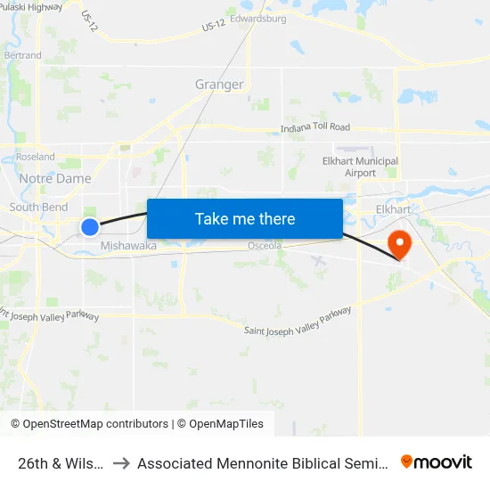 26th & Wilson to Associated Mennonite Biblical Seminary map