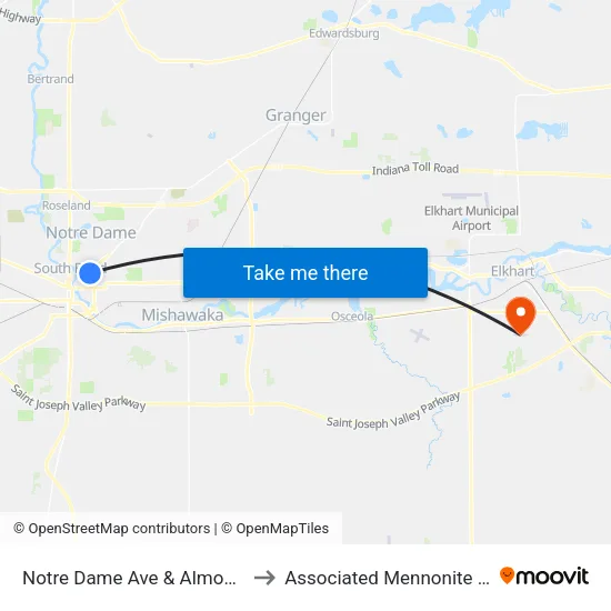 Notre Dame Ave & Almond Ct - Aurum Apts. to Associated Mennonite Biblical Seminary map