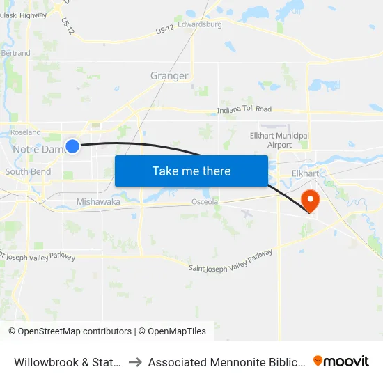 Willowbrook & State. Rd. 23 to Associated Mennonite Biblical Seminary map