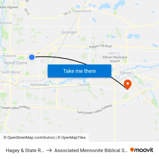 Hagey & State Rd. 23 to Associated Mennonite Biblical Seminary map