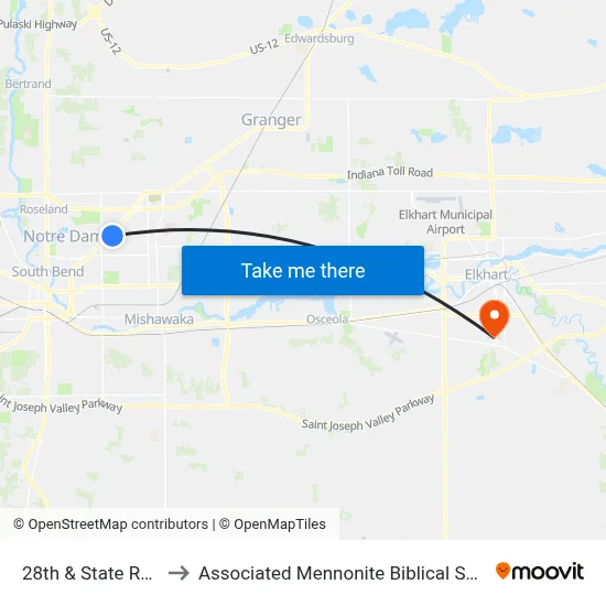 28th & State Rd. 23 to Associated Mennonite Biblical Seminary map