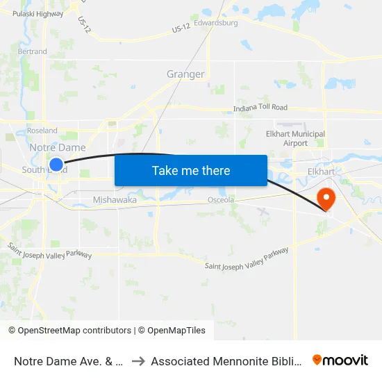 Notre Dame Ave. & Napoleon to Associated Mennonite Biblical Seminary map