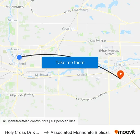 Holy Cross Dr & Dorr Rd to Associated Mennonite Biblical Seminary map