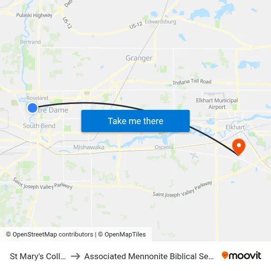 St Mary's College to Associated Mennonite Biblical Seminary map