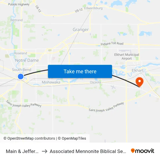 Main & Jefferson to Associated Mennonite Biblical Seminary map