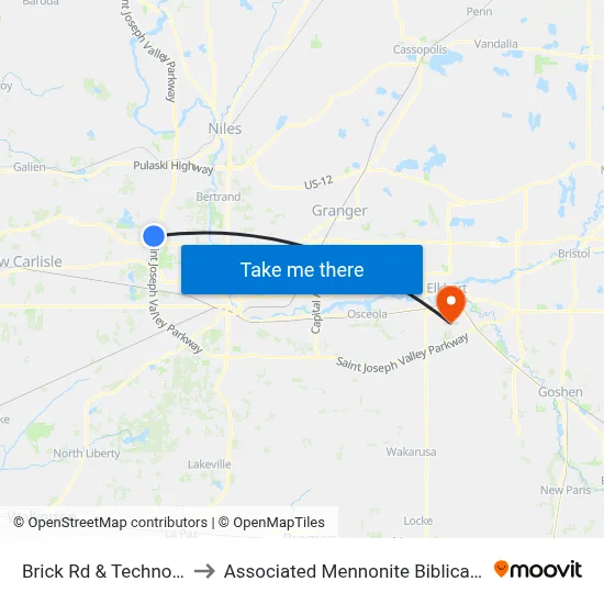 Brick Rd & Technology Dr to Associated Mennonite Biblical Seminary map