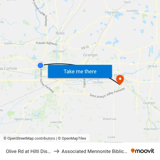 Olive Rd at Hilti Distribution to Associated Mennonite Biblical Seminary map