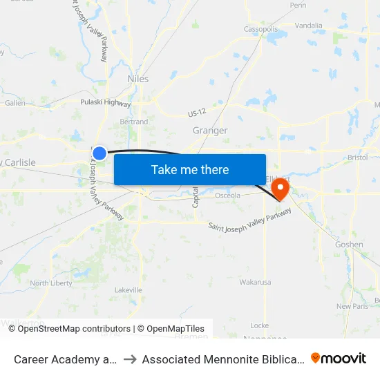 Career Academy at Nimtz to Associated Mennonite Biblical Seminary map