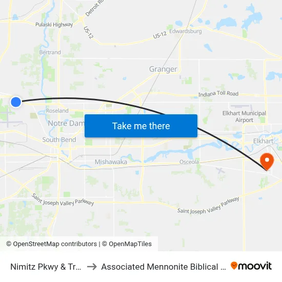 Nimitz Pkwy & Trade Dr to Associated Mennonite Biblical Seminary map