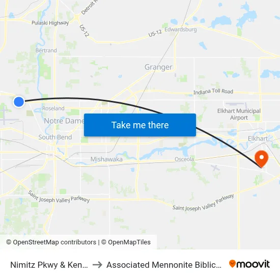 Nimitz Pkwy & Kenmore St to Associated Mennonite Biblical Seminary map