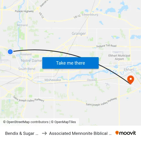 Bendix & Sugar Maple to Associated Mennonite Biblical Seminary map