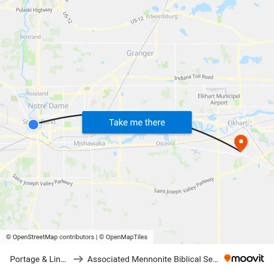 Portage & Lindsey to Associated Mennonite Biblical Seminary map