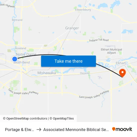 Portage & Elwood to Associated Mennonite Biblical Seminary map