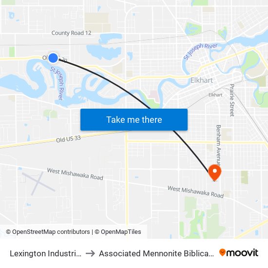 Lexington Industrial Park to Associated Mennonite Biblical Seminary map