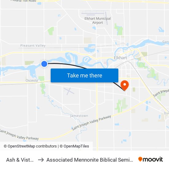 Ash & Vistula to Associated Mennonite Biblical Seminary map