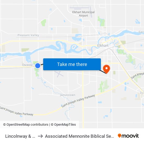 Lincolnway & Ash to Associated Mennonite Biblical Seminary map