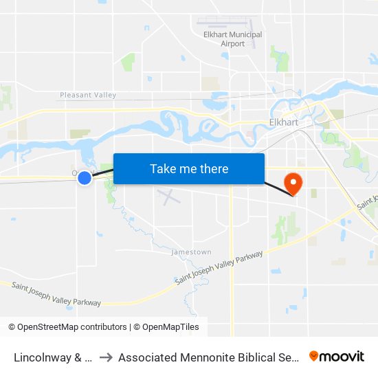 Lincolnway & Erie to Associated Mennonite Biblical Seminary map