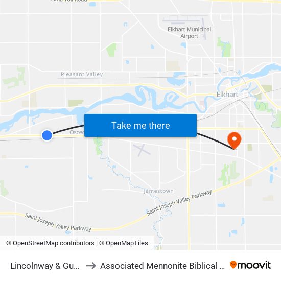 Lincolnway & Guernsey to Associated Mennonite Biblical Seminary map