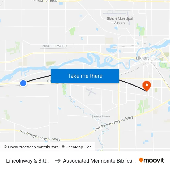 Lincolnway & Bittersweet to Associated Mennonite Biblical Seminary map