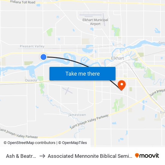 Ash & Beatrice to Associated Mennonite Biblical Seminary map