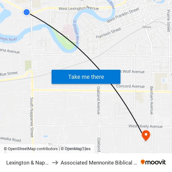 Lexington & Nappanee to Associated Mennonite Biblical Seminary map