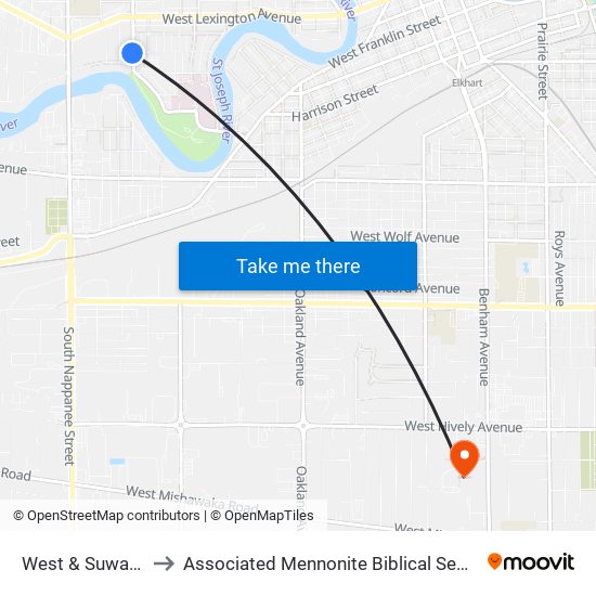 West & Suwanee to Associated Mennonite Biblical Seminary map