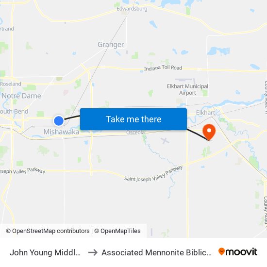 John Young Middle School to Associated Mennonite Biblical Seminary map