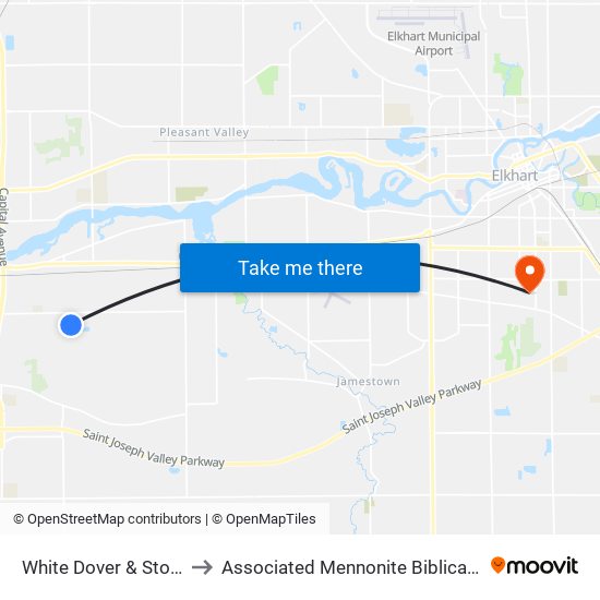 White Dover & Stonegate to Associated Mennonite Biblical Seminary map