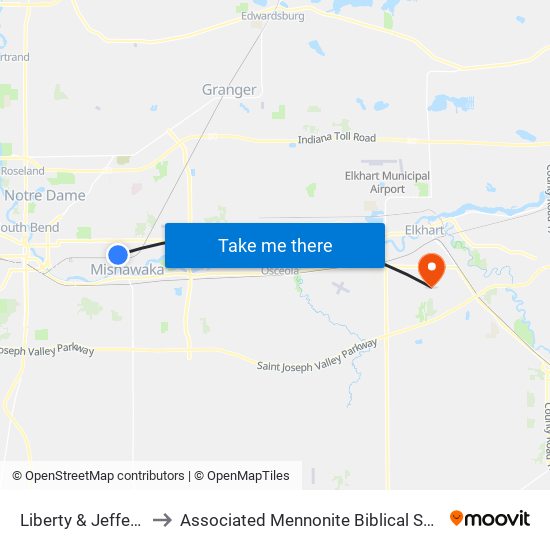 Liberty & Jefferson to Associated Mennonite Biblical Seminary map