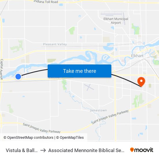 Vistula & Ballard to Associated Mennonite Biblical Seminary map