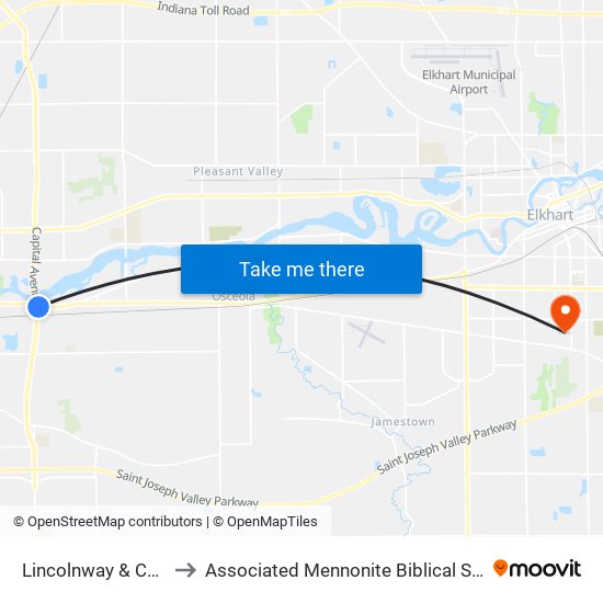 Lincolnway & Capital to Associated Mennonite Biblical Seminary map