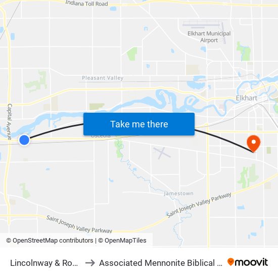 Lincolnway & Roseland to Associated Mennonite Biblical Seminary map