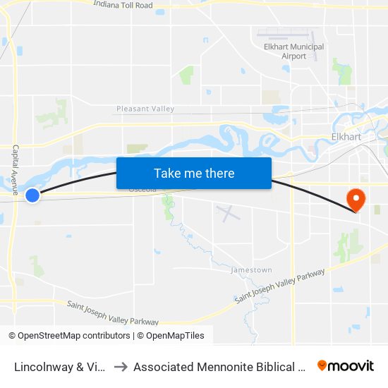 Lincolnway & Virginia to Associated Mennonite Biblical Seminary map