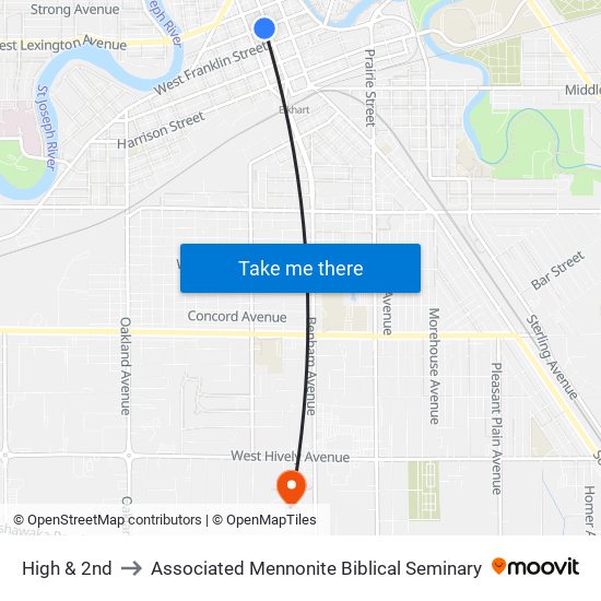 High & 2nd to Associated Mennonite Biblical Seminary map