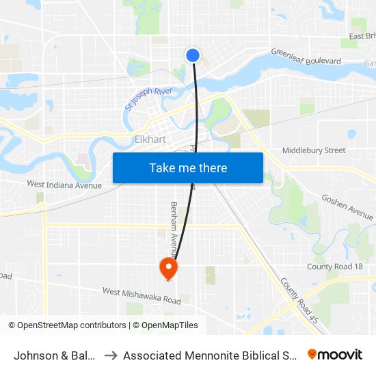 Johnson & Baldwin to Associated Mennonite Biblical Seminary map