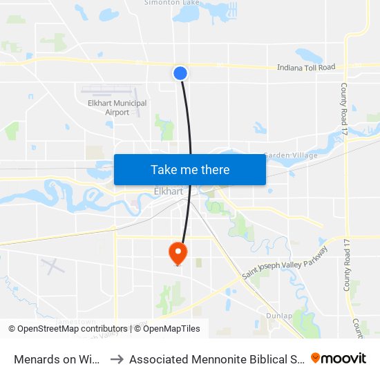 Menards on Windsor to Associated Mennonite Biblical Seminary map