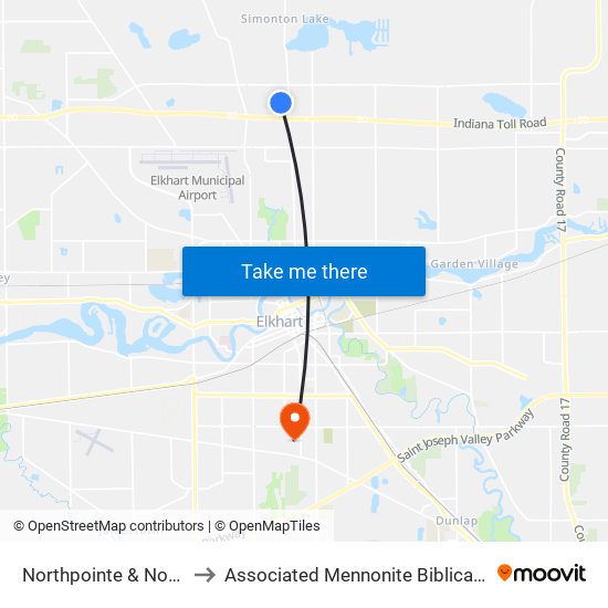 Northpointe & Northview to Associated Mennonite Biblical Seminary map