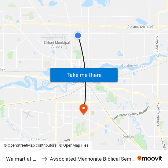 Walmart at Cr 6 to Associated Mennonite Biblical Seminary map