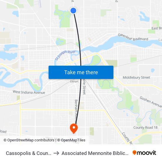 Cassopolis & Country Club to Associated Mennonite Biblical Seminary map