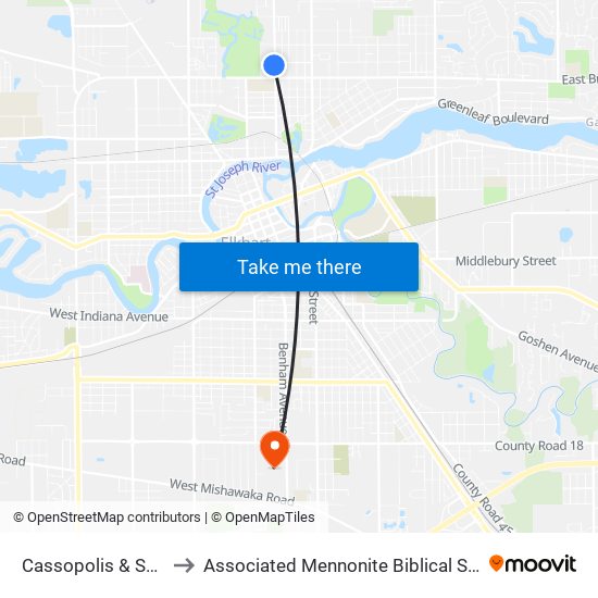 Cassopolis & Sunset to Associated Mennonite Biblical Seminary map