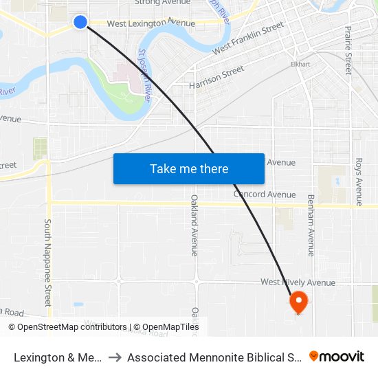 Lexington & Meisner to Associated Mennonite Biblical Seminary map