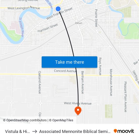 Vistula & High to Associated Mennonite Biblical Seminary map