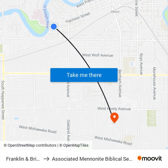 Franklin & Bridge to Associated Mennonite Biblical Seminary map
