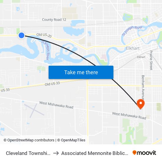 Cleveland Township Office to Associated Mennonite Biblical Seminary map