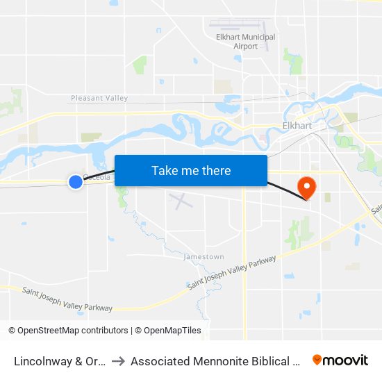 Lincolnway & Oregon to Associated Mennonite Biblical Seminary map