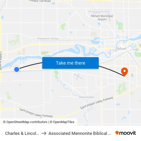 Charles & Lincolnway to Associated Mennonite Biblical Seminary map