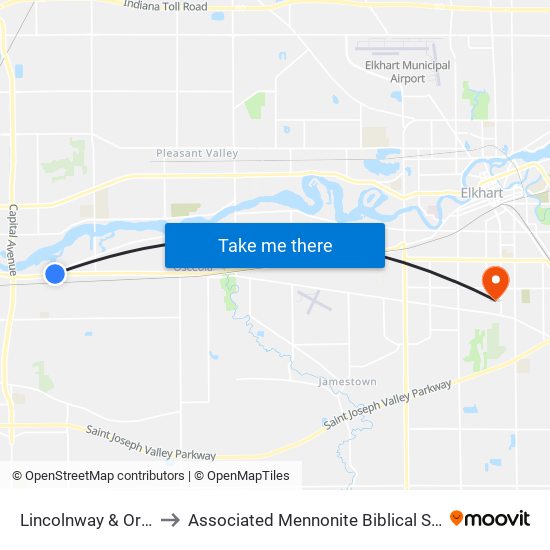 Lincolnway & Orange to Associated Mennonite Biblical Seminary map