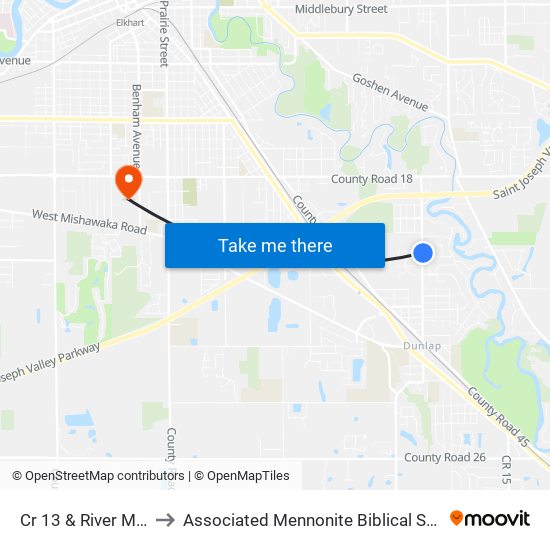 Cr 13 & River Manor to Associated Mennonite Biblical Seminary map